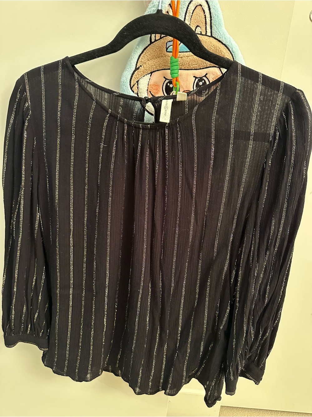 Treasure & Bond Black Blouse with Metallic Gold Stripe